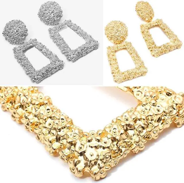 Alt view image 4 of 7 - Metal Earrings Simple Geometric Embossed Floral Earrings Retro Fashion Personality Earrings (gold) Gold