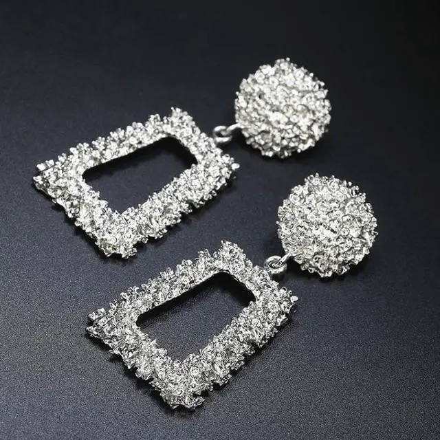 Alt view image 6 of 7 - Metal Earrings Simple Geometric Embossed Floral Earrings Retro Fashion Personality Earrings (gold) Gold