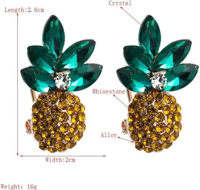 Alt view image 4 of 6 - 1 Pair Alloy Inlaid Colorful Rhinestone Pineapple Earrings (Green)
