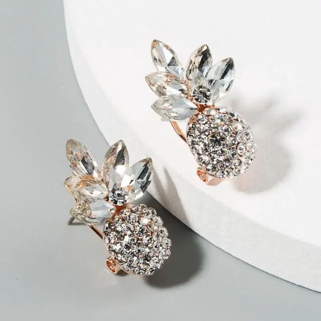 Alt view image 5 of 6 - 1 Pair Alloy Inlaid Colorful Rhinestone Pineapple Earrings (Green)