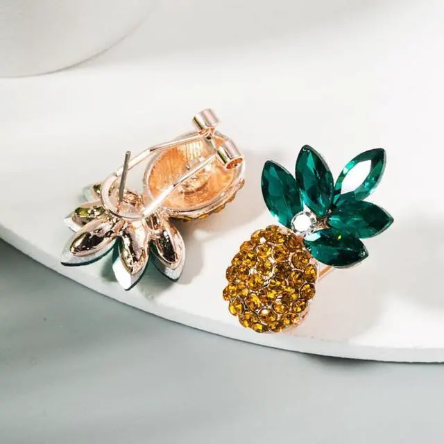 Alt view image 6 of 6 - 1 Pair Alloy Inlaid Colorful Rhinestone Pineapple Earrings (Green)