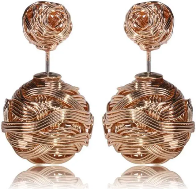 Main image of Metal Weaving Double Sides Earrings Woman Vintage Cute Gold Color Stud Earring