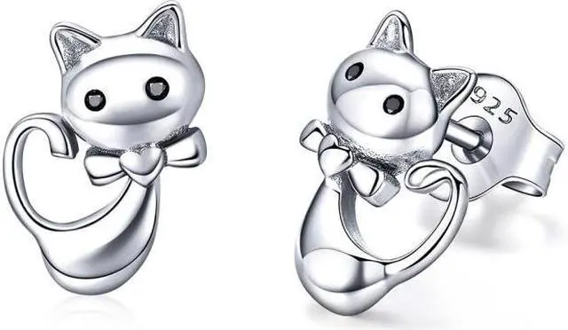 Main image of Cat Earrings S925 Sterling Silver Simple Personality Earrings Ladies Earrings SCE450