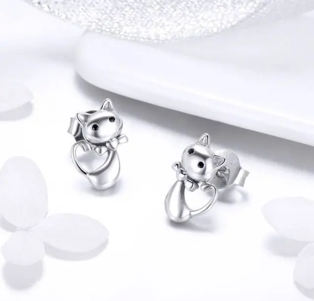 Alt view image 2 of 5 - Cat Earrings S925 Sterling Silver Simple Personality Earrings Ladies Earrings SCE450