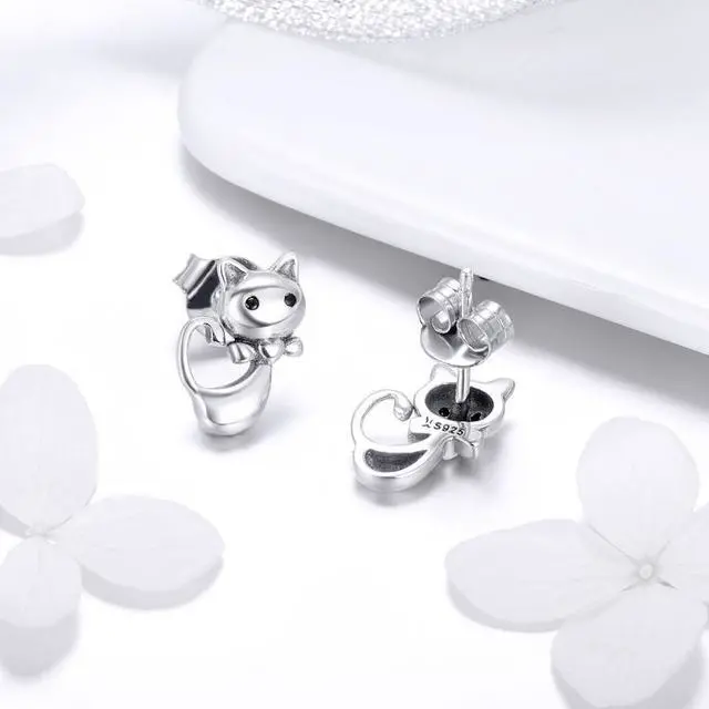 Alt view image 3 of 5 - Cat Earrings S925 Sterling Silver Simple Personality Earrings Ladies Earrings SCE450