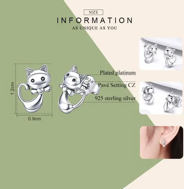 Alt view image 4 of 5 - Cat Earrings S925 Sterling Silver Simple Personality Earrings Ladies Earrings SCE450