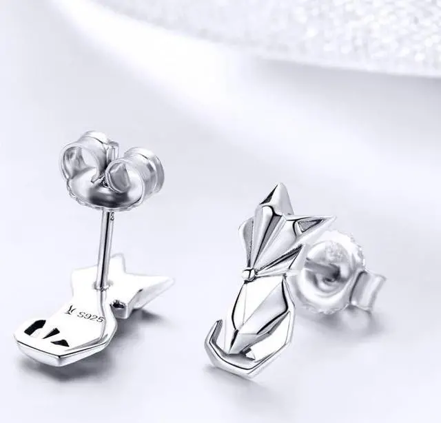 Alt view image 4 of 6 - S925 Animal Earrings Jewelry Origami Fox Sterling Silver Girls Earrings SCE526