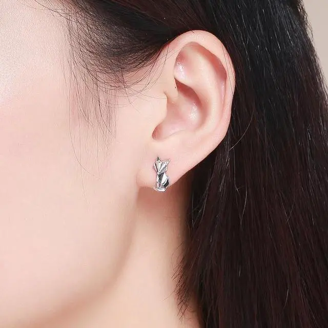 Alt view image 6 of 6 - S925 Animal Earrings Jewelry Origami Fox Sterling Silver Girls Earrings SCE526