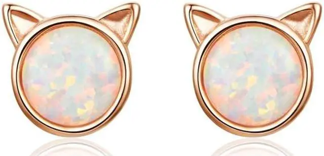 Main image of DIY Earrings Cat Sterling Silver Earrings Zircon Earrings (Rose Gold)