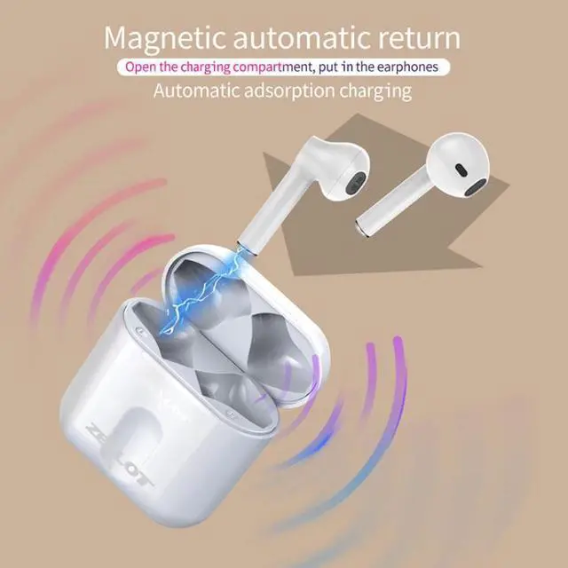 Alt view image 4 of 7 - ZEALOT T2 Bluetooth 5.0 TWS Wireless Bluetooth Earphone with Charging Box, Support Touch & Call & Power Display (Black)