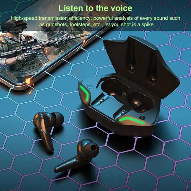 Alt view image 2 of 7 - TWS-G11 Bluetooth 5.0 Low Latency TWS Stereo Gaming Earphone with Cool LED(Black) (Yellow)