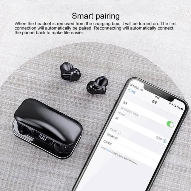 Alt view image 6 of 7 - A6 TWS Bluetooth 5.0 Touch Wireless Bluetooth Earphone with Charging Box & LED Smart Digital Display, Support Voice Assistant & Memory Connection & HD Call (Black)