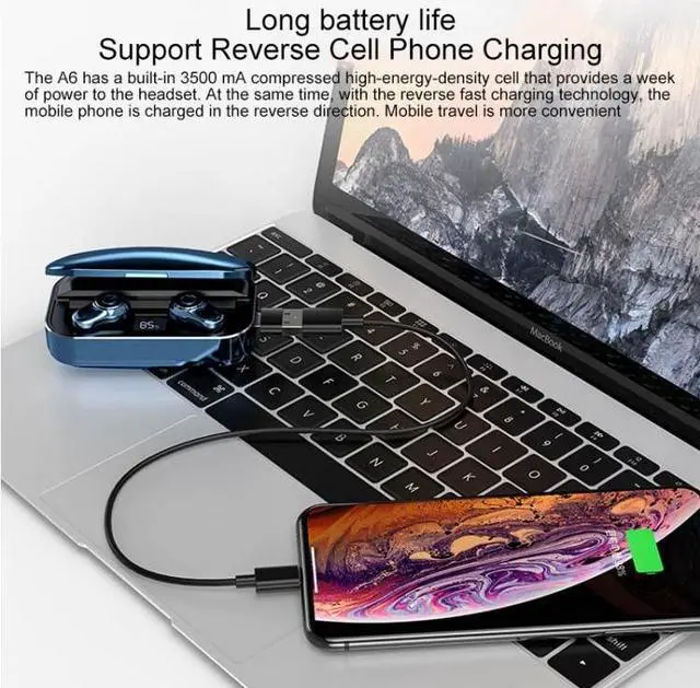 Alt view image 5 of 7 - A6 TWS Bluetooth 5.0 Touch Wireless Bluetooth Earphone with Charging Box & LED Smart Digital Display, Support Voice Assistant & Memory Connection & HD Call (Black)