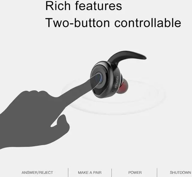 Alt view image 7 of 7 - AWEI T1 Sports Headset IPX4 Waterproof Wireless Bluetooth V4.2 Stereo Earphone, Support TWS (Black)