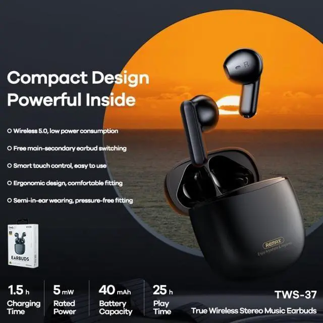 Alt view image 7 of 7 - Remax TWS-37 Bluetooth 5.1 True Wireless Stereo Music Bluetooth Earphone(White) (White)