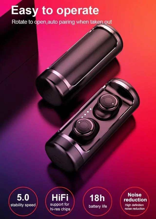 Alt view image 7 of 7 - Q63 TWS Wireless Bluetooth Waterproof Earbuds 3D Stereo Earphones Headsets with Charging Base Case