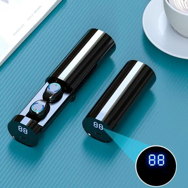 Alt view image 2 of 7 - F9-6 TWS CVC8.0 Noise Cancelling Touch Bluetooth Earphone with Pull-out Cylindrical Charging Box, Support LED Power Digital Display & Call & Siri(Black)