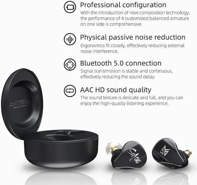 Alt view image 2 of 7 - KZ SA08 Wireless Four-unit 5BA Balance Armature Bluetooth In-ear TWS Earphone, Size:SA08 (Black)