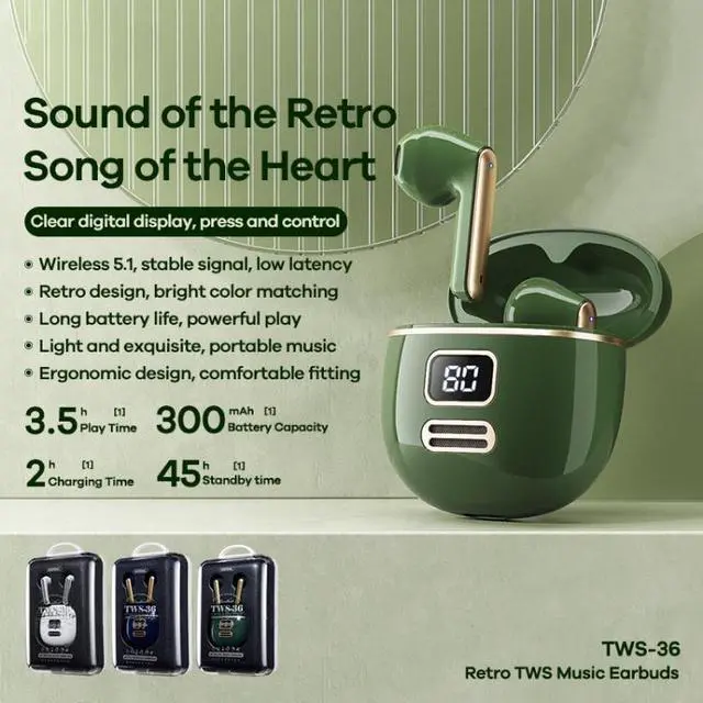 Alt view image 4 of 4 - REMAX TWS-36 Retro True Wireless Music Bluetooth Earphone (Blue)