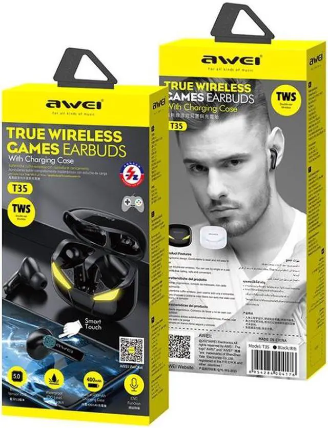 Alt view image 2 of 7 - awei T35 Bluetooth V5.0 Ture Wireless Sports Game Dual Mode IPX5 Waterproof TWS Headset with Charging Case (Black)
