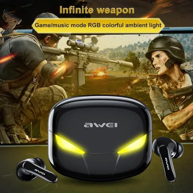 Alt view image 4 of 7 - awei T35 Bluetooth V5.0 Ture Wireless Sports Game Dual Mode IPX5 Waterproof TWS Headset with Charging Case (Black)