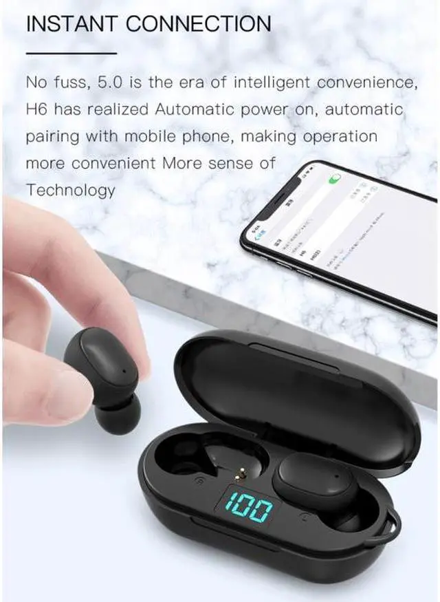 Alt view image 6 of 7 - H6 TWS Bluetooth 5.0 Wireless Bluetooth Earphone with Digital Display & Charging Box, Support for Siri & HD Calls