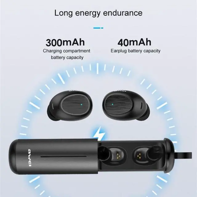 Alt view image 5 of 7 - awei T55 TWS Bluetooth V5.0 Ture Wireless Sports Headset with Portable Charging Case(Black)