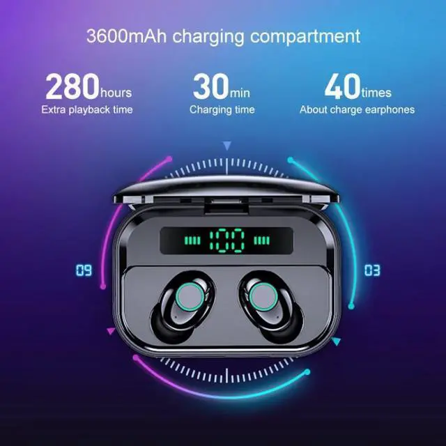 Alt view image 3 of 7 - M7 TWS V5.0 Binaural Wireless Stereo Bluetooth Headset with Charging Case and Digital Display (White)