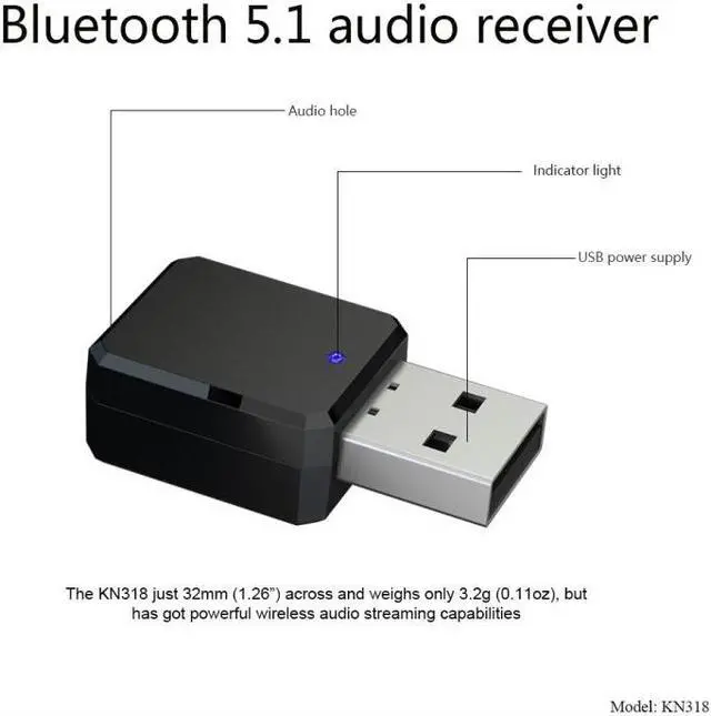 Alt view image 3 of 7 - KN318 USB Bluetooth 5.1 Adapter Audio Receiver KN318