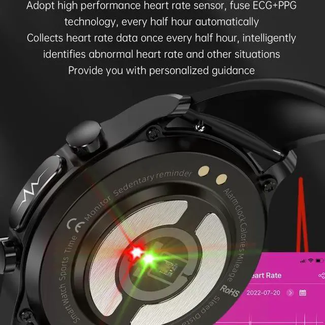 Alt view image 7 of 7 - E400 1.39 inch HD Round Screen TPU Watch Strap Smart Watch Supports ECG Monitoring/Non-invasive Blood Sugar TPU Strap(Black) (Black)