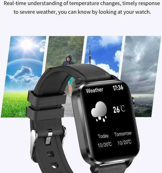 Alt view image 3 of 7 - F100 1.7 inch HD Square Screen TPU Strap Smart Watch Supports Body Temperature Monitoring/Blood Oxygen Monitoring TPU Strap(Red) (Red)