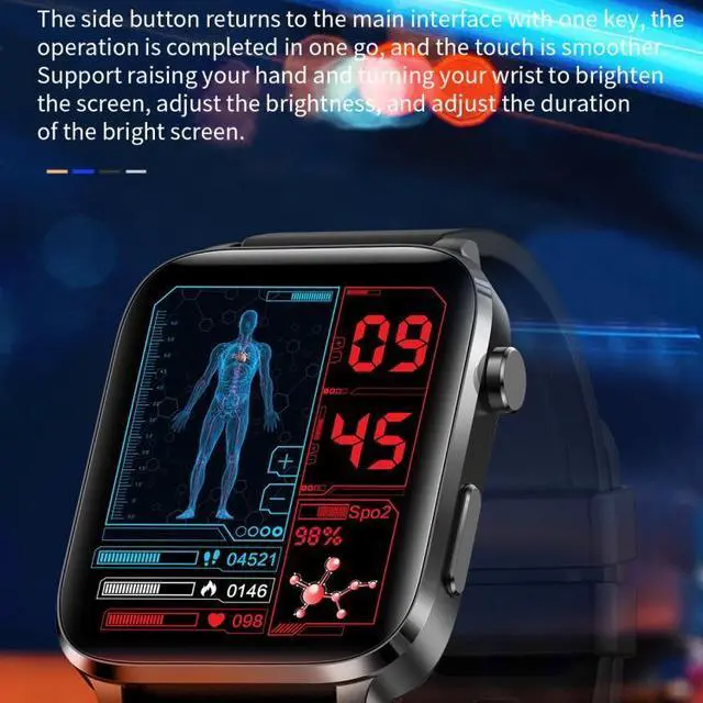 Alt view image 6 of 7 - F100 1.7 inch HD Square Screen TPU Strap Smart Watch Supports Body Temperature Monitoring/Blood Oxygen Monitoring TPU Strap(Red) (Red)
