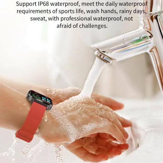 Alt view image 7 of 7 - F100 1.7 inch HD Square Screen TPU Strap Smart Watch Supports Body Temperature Monitoring/Blood Oxygen Monitoring TPU Strap(Red) (Red)