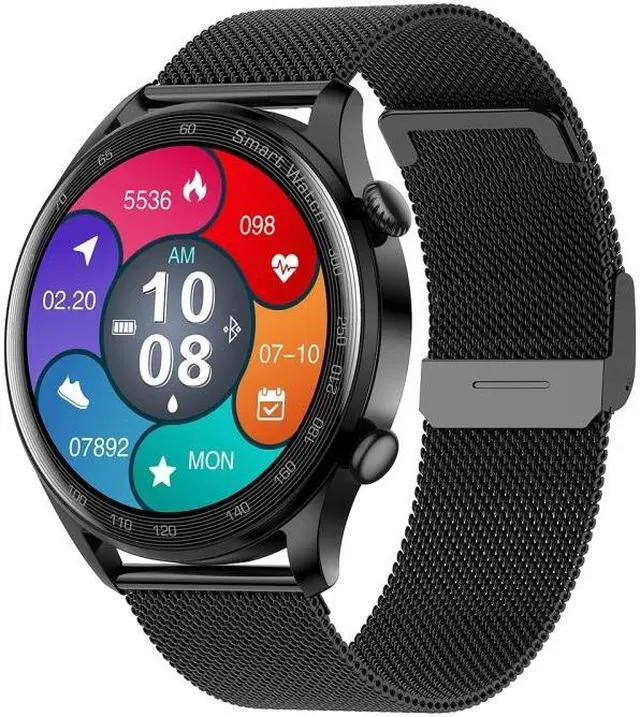 Alt view image 7 of 7 - AK32 1.36 inch IPS Touch Screen Smart Watch, Support Bluetooth Calling/Blood Oxygen Monitoring,Style: Steel Watch Band Steel Watch Band(Black) (Black)