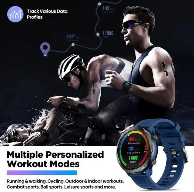 Alt view image 3 of 7 - Zeblaze Stratos 2 Lite 1.32 inch IPS Screen 5 ATM Waterproof GPS Smart Watch, Support Heart Rate Monitoring / Sports Mode Stratos 2 Lite (Black)