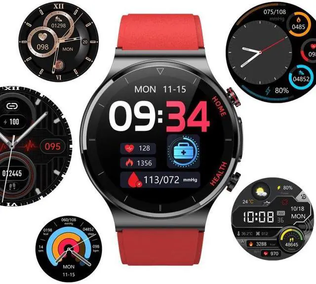 Alt view image 2 of 7 - E300 1.32 Inch Screen TPU Watch Strap Smart Health Watch Supports Body Temperature Monitoring, ECG monitoring blood pressure (Black)