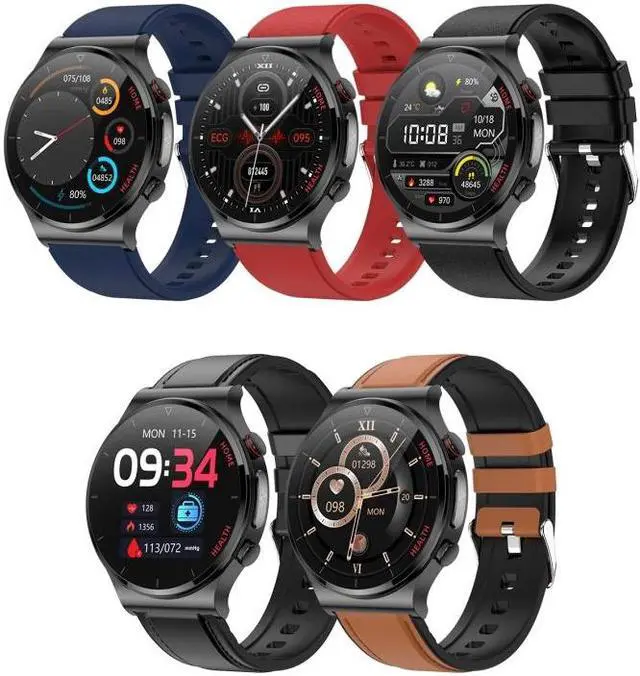 Alt view image 6 of 7 - E300 1.32 Inch Screen TPU Watch Strap Smart Health Watch Supports Body Temperature Monitoring, ECG monitoring blood pressure (Black)