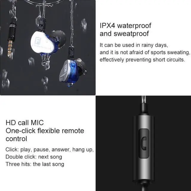 Alt view image 3 of 7 - QKZ CK9 HiFi In-ear Four Unit Sports Music Headphones (Black)