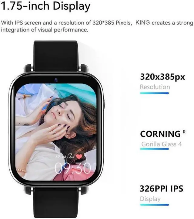 Alt view image 3 of 5 - 1.75 inch Screen 4G LTE Smart Watch Android 9.1OS 2GB+16GB, Size:2GB+16GB (Black)