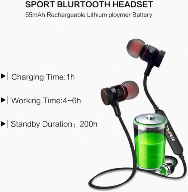 Alt view image 5 of 5 - awei A920BL Wireless Bluetooth Sports Stereo Earphones (Black)