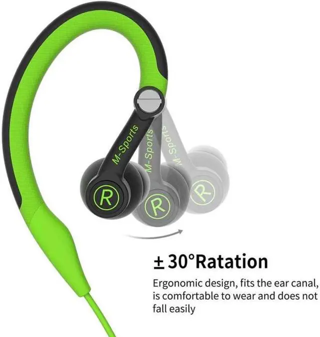 Alt view image 3 of 4 - Mucro MB-232 Running In-Ear Sport Earbuds Earhook Wired Stereo Headphones for Jogging Gym (Green)