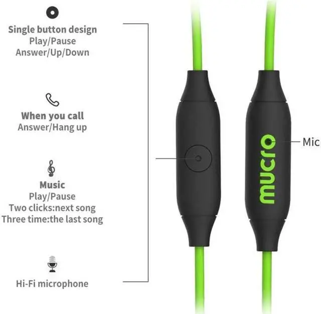 Alt view image 4 of 4 - Mucro MB-232 Running In-Ear Sport Earbuds Earhook Wired Stereo Headphones for Jogging Gym (Green)