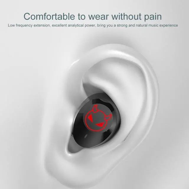 Alt view image 2 of 7 - M23 Little Devil Pattern Intelligent Noise Reduction Touch Bluetooth Earphone with Three-screen Battery Display & Mirror Charging Box, Support HD Call & Siri (Pink)