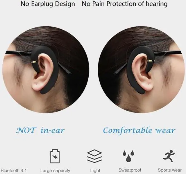 Alt view image 4 of 7 - ET Bluetooth Earphone Wireless Headset Handsfree Ear Hook Waterproof Noise Cancelling Earphone with Mic for Android IPhone(black) (black)