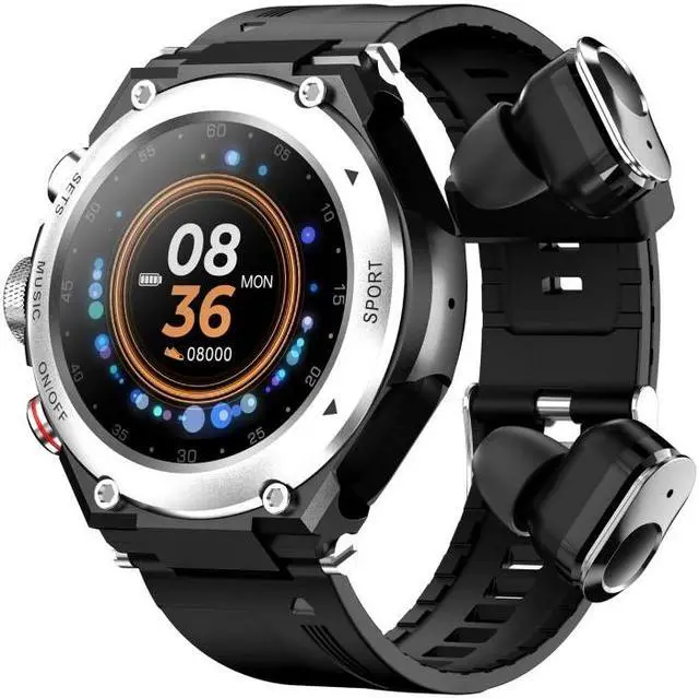 Main image of T92 1.28 inch IPS Touch Screen 2 in 1 Bluetooth Headset Smart Watch, Support Heart Rate Monitoring/Bluetooth Music (Silver)