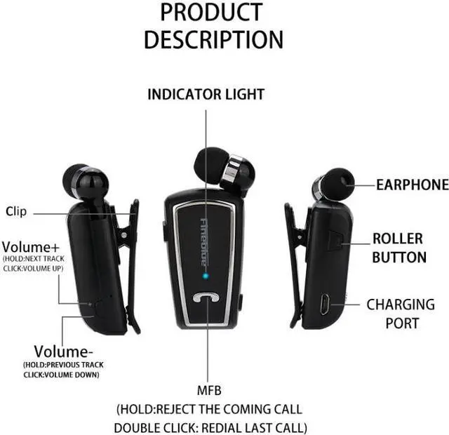 Alt view image 4 of 7 - Fineblue F-V3 Bluetooth 4.1 Wireless Stereo Bluetooth In-Ear Earphone Mini Headset F-V3 Black