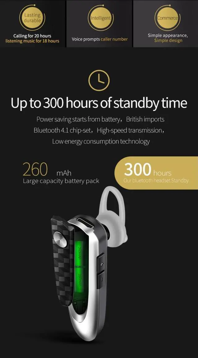 Alt view image 3 of 5 - Fineblue HF68 Bluetooth Mini Earphone Business Wireless Earbud Stereo Music Hands-free Calling Earphone Large Battery Capacity Black