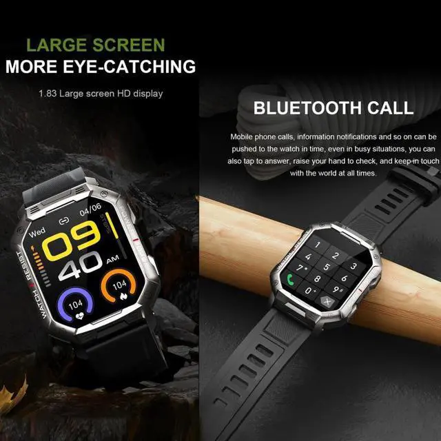 Alt view image 5 of 7 - HAMTOD NX3 1.83 inch Smart Watch, Support Bluetooth Call / Sleep / Heart Rate / Blood Oxygen / Blood Pressure Monitoring (Black)