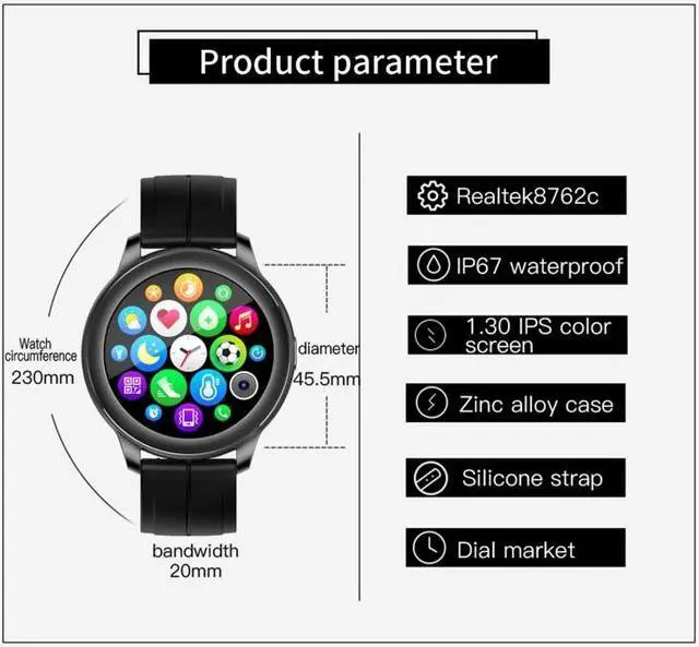 Alt view image 2 of 7 - CF22 1.3 inch IPS Color Screen IP67 Waterproof Smart Watch, Support Sleep Monitor / Heart Rate Monitor / Blood Pressure Monitor (Black)