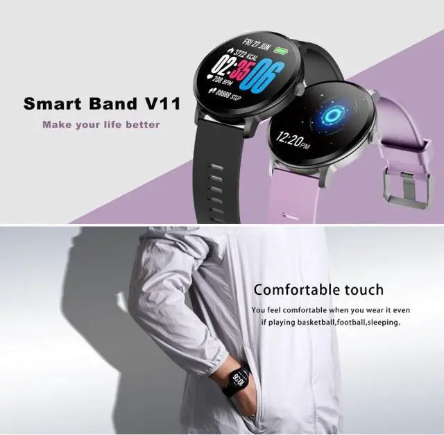 Alt view image 6 of 7 - V11 Smartwatch Real-time Heart Rate Blood Pressure Monitor Multi-sport mode Breathing Light Smart Watch for Android IOS Phone (Pink Silicone)